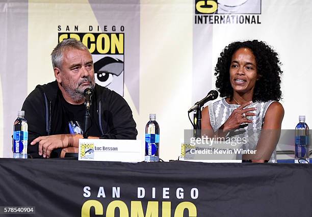Director Luc Besson and producer Virginie Besson-Silla attend the "Valerian And The City Of A Thousand Planets" panel during Comic-Con International...