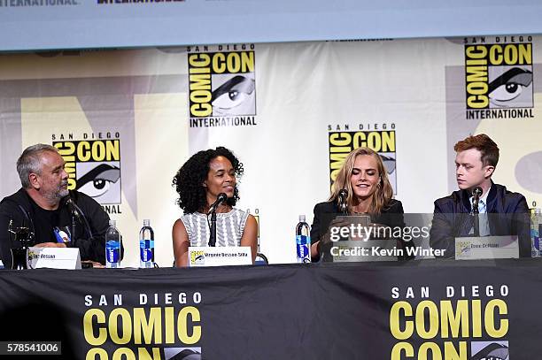 Director Luc Besson, producer Virginie Besson-Silla, actors Cara Delevingne and Dane DeHaan attend the "Valerian And The City Of A Thousand Planets"...