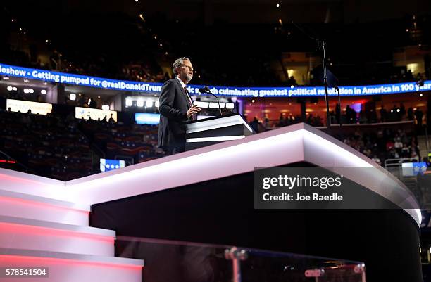 President of Liberty University, Jerry Falwell Jr., delivers a speech during the evening session on the fourth day of the Republican National...