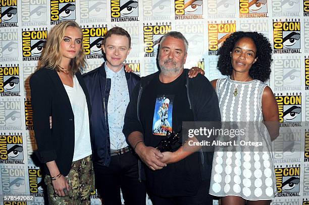 Actors Cara Delevingne and Dane DeHaan, director Luc Besson, and producer Virginie Besson-Silla attend the "Valerian And The City Of A Thousand...