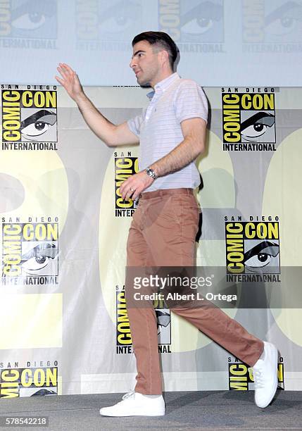 Actor Zachary Quinto attends "Snowden" panel during Comic-Con International 2016 at San Diego Convention Center on July 21, 2016 in San Diego,...