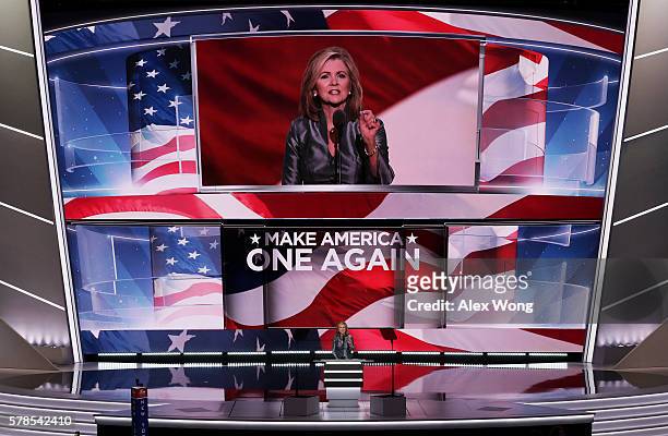 Rep. Marsha Blackburn delivers a speech during the evening session on the fourth day of the Republican National Convention on July 21, 2016 at the...