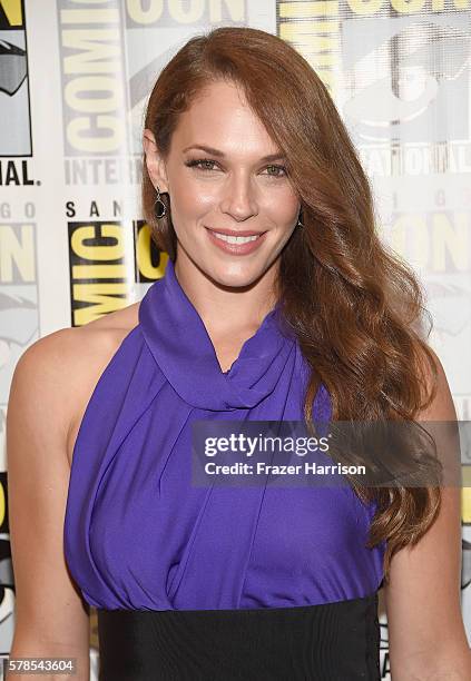 Actress Amanda Righetti attends the "Colony" Press Line during Comic-Con International 2016 at Hilton Bayfront on July 21, 2016 in San Diego,...