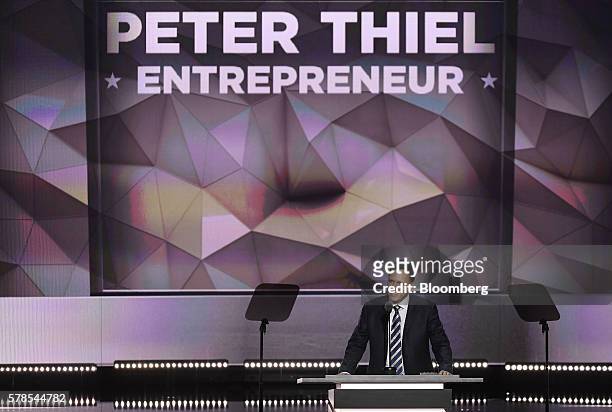 Peter Thiel, co-founder of PayPal Inc., speaks during the Republican National Convention in Cleveland, Ohio, U.S., on Thursday, July 21, 2016. This...
