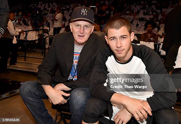 Actor Michael Rapaport and singer Nick Jonas attend the Roc Nation Summer Classic Charity Basketball Tournament at Barclays Center of Brooklyn on...