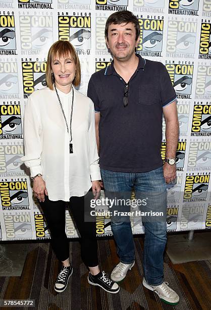 Executive producer Gale Anne Hurd and writer/executive producer Blake Masters attend "Falling Water" Press Line during Comic-Con International 2016...