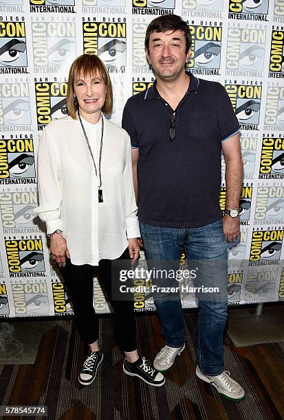 Executive producer Gale Anne Hurd and writer/executive producer Blake Masters attend "Falling Water" Press Line during Comic-Con International 2016...