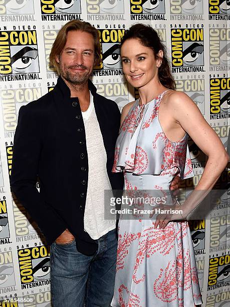 Actors Josh Holloway and Sarah Wayne Callies attend the "Colony" press line during Comic-Con International 2016 at Hilton Bayfront on July 21, 2016...
