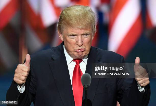 Republican presidential candidate Donald Trump speaks on the last day of the Republican National Convention on July 21 in Cleveland, Ohio.