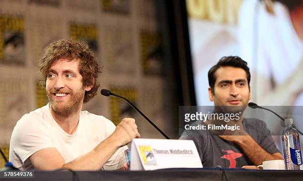 Actors Thomas Middleditch and Kumail Nanjiani attend HBO's "Silicon Valley" Panel during Comic-Con International 2016 at Hilton Bayfront on July 21,...