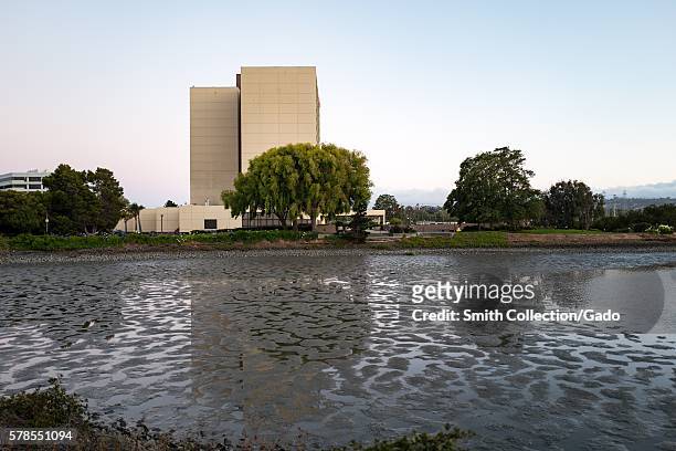 Anza Lagoon and the Hilton Bayfront hotel, Burlingame, California, July, 2016. .