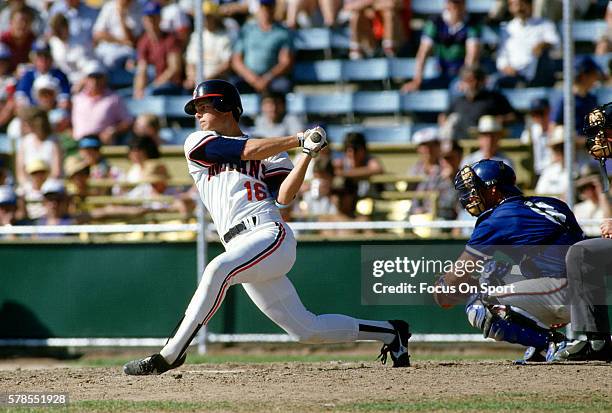 Jay Bell of the Cleveland Indians bats during an Major League Baseball spring training game circa 1988 at Hi Corbett Field in Tucson, Arizona. Bell...
