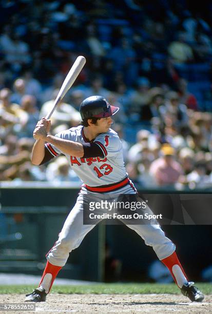 Bobby Valentine of the California Angels bats against the Baltimore Orioles during an Major League Baseball game circa 1973 at Memorial Stadium in...