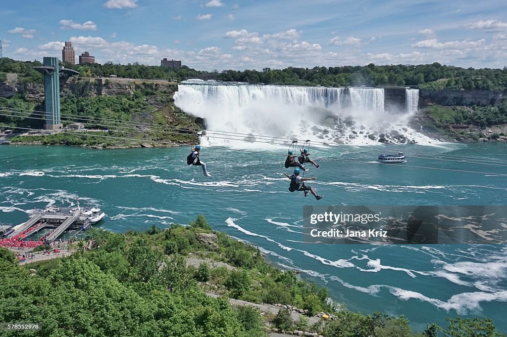 Ziplining by Niagara Falls, a new attraction for thrill seekers, a fun way to experience the natural wonder