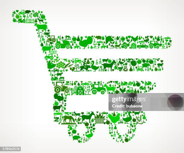 shopping cart farming and agriculture green icon pattern - buy online pick up in store stock illustrations