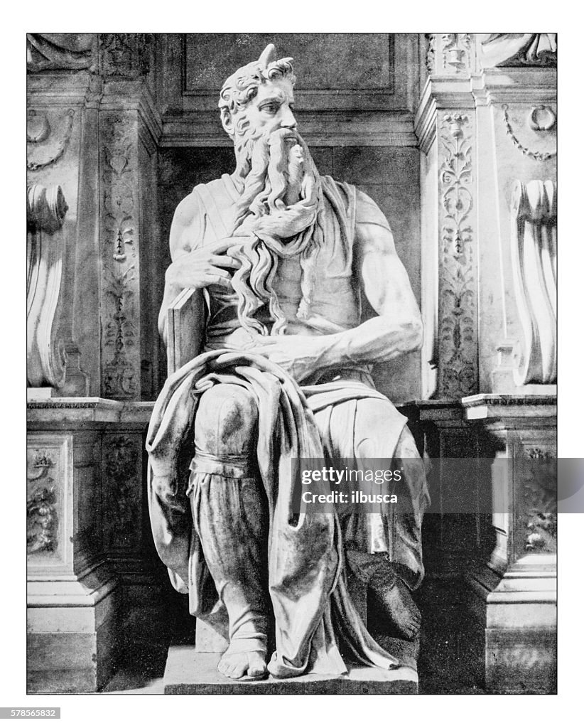 Antique photograph of the statue of Moses by Michelangelo(Rome, Italy)