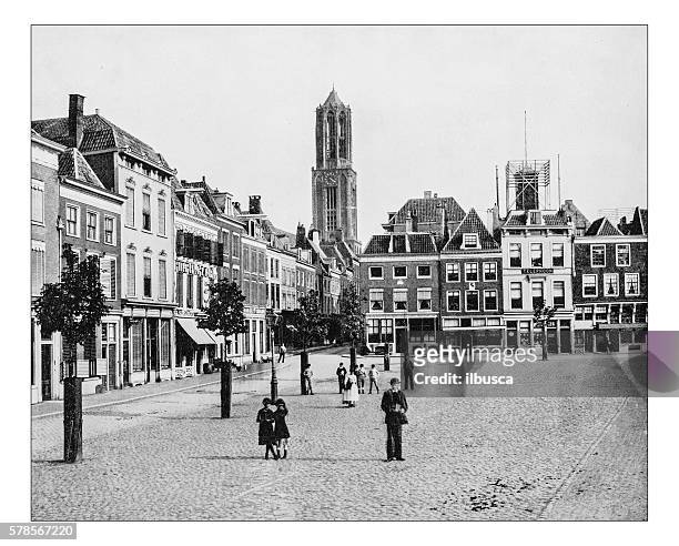 stockillustraties, clipart, cartoons en iconen met antique photograph of a square in utrecht (netherlands)-19th century - utrecht