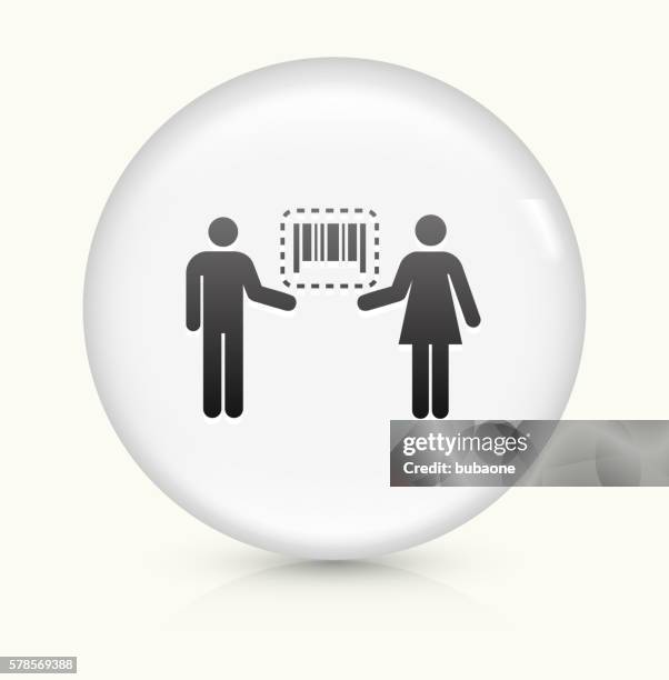 people and barcode icon on white round vector button - person scanning documents stock illustrations