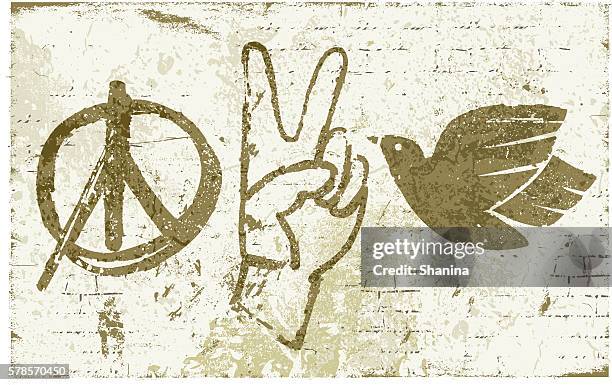 friedenssymbole graffiti wand - friedenszeichen handzeichen stock-grafiken, -clipart, -cartoons und -symbole