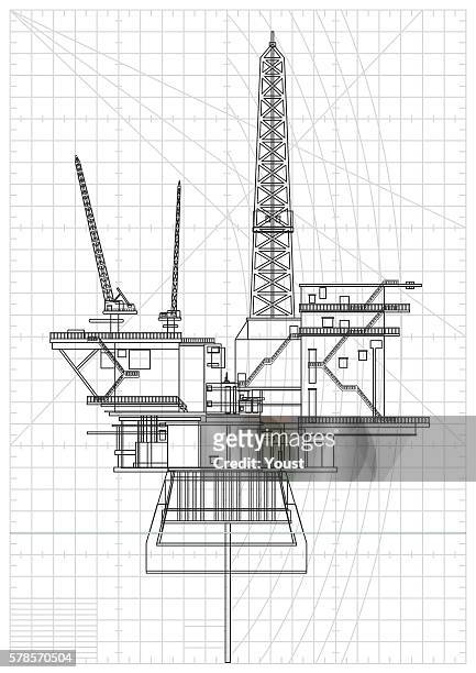 ilustraciones, imágenes clip art, dibujos animados e iconos de stock de bosquejo de las plataformas de petróleo - torre perforadora