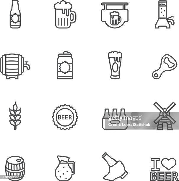 beer line icons | eps10 - brewery stock illustrations