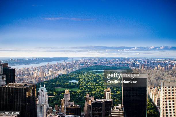nueva york skyline aerial en el día - central park manhattan fotografías e imágenes de stock