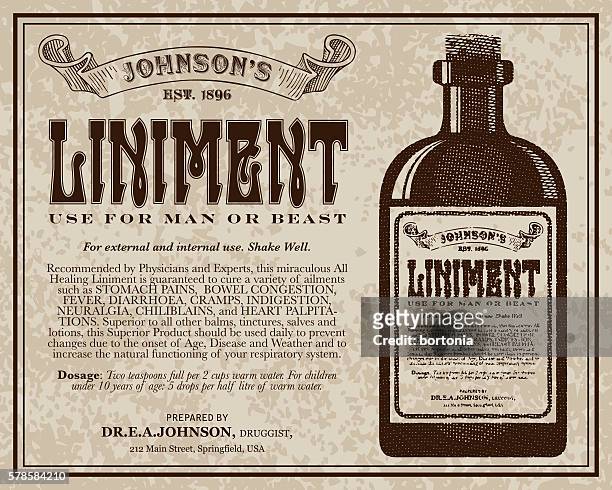 illustrazioni stock, clip art, cartoni animati e icone di tendenza di pubblicità di liniment in stile vittoriano vintage - herbal medicine