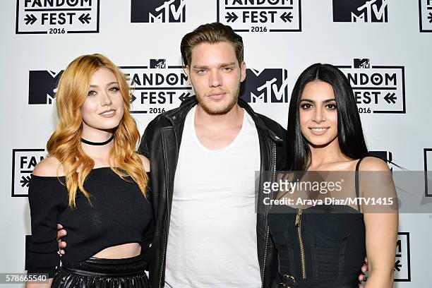 Actors Katherine McNamara, Dominic Sherwood and Emeraude Toubia attend the MTV Fandom Awards San Diego at PETCO Park on July 21, 2016 in San Diego,...