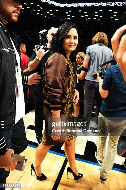 Demi Lovato attends 2016 Roc Nation Summer Classic Charity Basketball Tournament at Barclays Center of Brooklyn on July 21, 2016 in the Brooklyn...