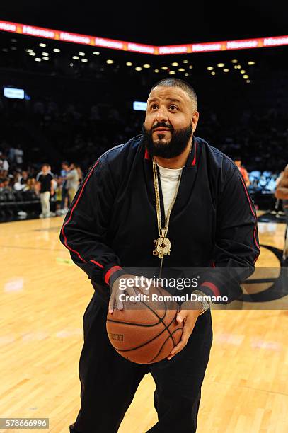 Khaled attends 2016 Roc Nation Summer Classic Charity Basketball Tournament at Barclays Center of Brooklyn on July 21, 2016 in the Brooklyn borough...