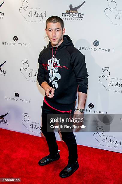 Artist Nick Jonas attends the 2016 Roc Nation Summer Classic Charity Basketball Tournament at Barclays Center of Brooklyn on July 21, 2016 in New...