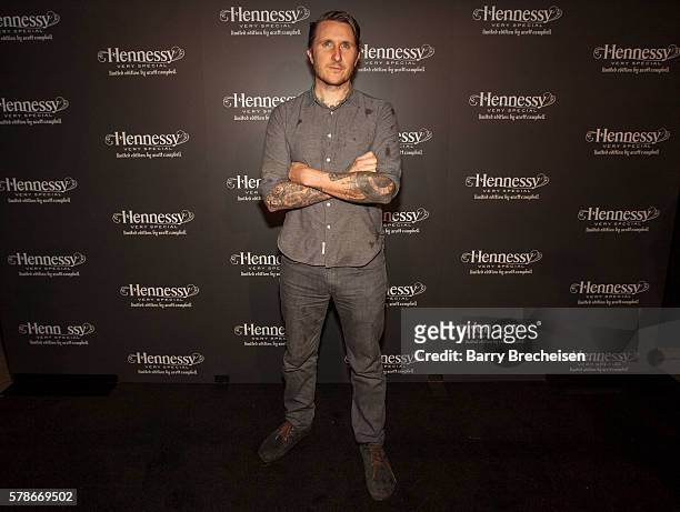 American artist and tattoo artist Scott Campbell walks the carpet during the Hennessy V.S Limited Edition by Scott Campbell Bottle Launch on July 21,...
