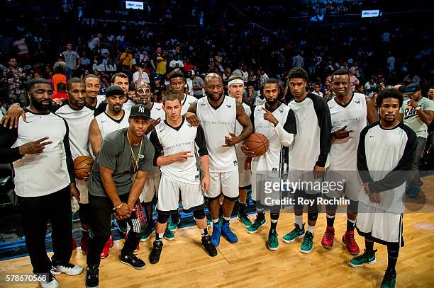 Nick Jonas and Team Jonas pose for a photo during the 2016 Roc Nation Summer Classic Charity Basketball Tournament at Barclays Center of Brooklyn on...