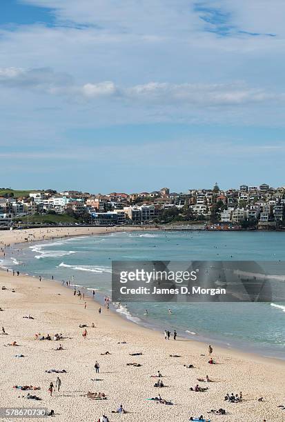 Visitors and locals on Bondi Beach on July 22, 2016 in Sydney, Australia. Sydney recorded its hottest July day on record with temperatures exceeding...