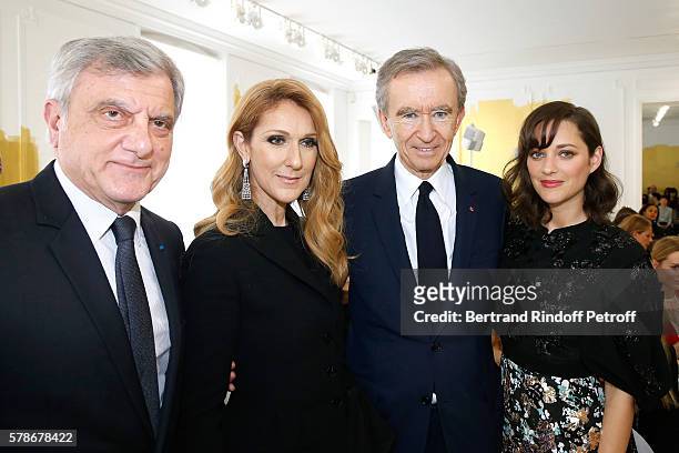 Dior, Sidney Toledano, singer Celine Dion, Owner of LVMH Luxury Group Bernard Arnault and actress Marion Cotillard attend the Christian Dior Haute...