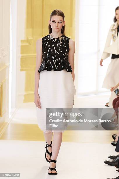 Model walks the runway during the Christian Dior Haute Couture Fall/Winter 2016-2017 show as part of Paris Fashion Week on July 4, 2016 in Paris,...