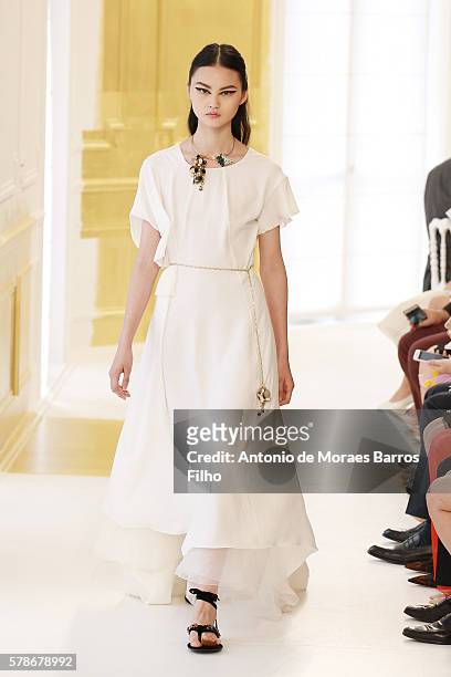 Model walks the runway during the Christian Dior Haute Couture Fall/Winter 2016-2017 show as part of Paris Fashion Week on July 4, 2016 in Paris,...