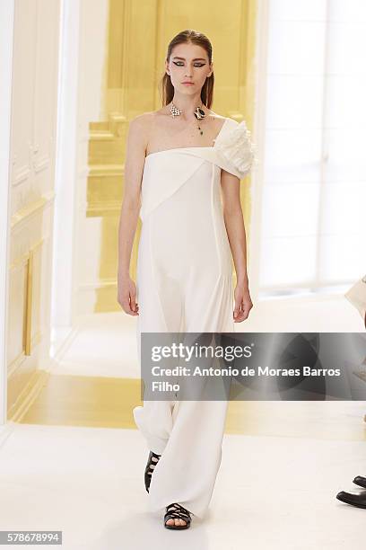 Model walks the runway during the Christian Dior Haute Couture Fall/Winter 2016-2017 show as part of Paris Fashion Week on July 4, 2016 in Paris,...