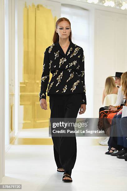 Model walks the runway during the Christian Dior Haute Couture Fall/Winter 2016-2017 show as part of Paris Fashion Week on July 4, 2016 in Paris,...