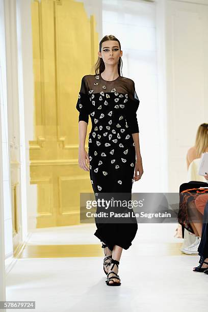 Model walks the runway during the Christian Dior Haute Couture Fall/Winter 2016-2017 show as part of Paris Fashion Week on July 4, 2016 in Paris,...