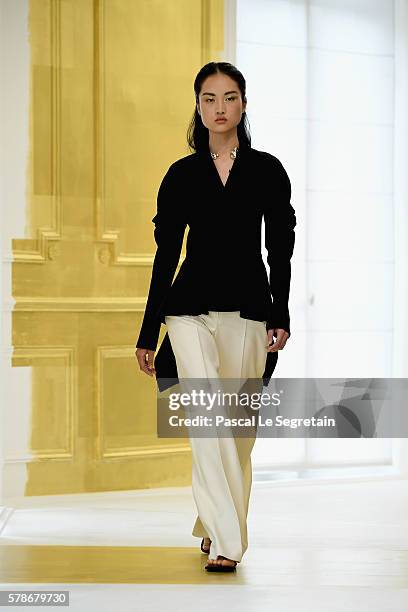 Model walks the runway during the Christian Dior Haute Couture Fall/Winter 2016-2017 show as part of Paris Fashion Week on July 4, 2016 in Paris,...