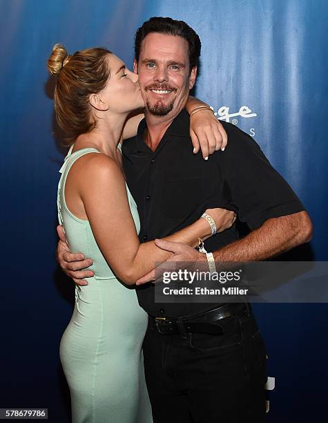 Shannon Lewis and actor Kevin Dillon attend the 10th anniversary celebration of "The Beatles LOVE by Cirque du Soleil" at The Mirage Hotel & Casino...