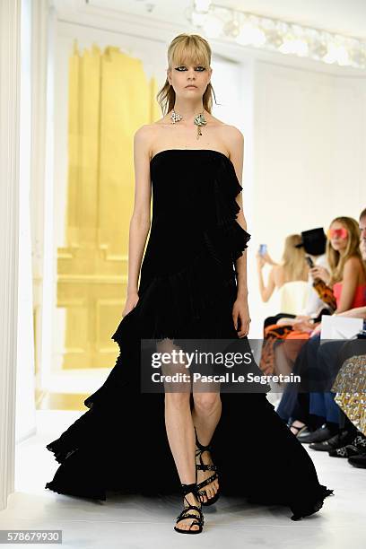 Model walks the runway during the Christian Dior Haute Couture Fall/Winter 2016-2017 show as part of Paris Fashion Week on July 4, 2016 in Paris,...