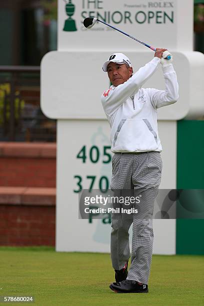 Kohki Idoki of Japan in action during the second round of the Senior Open Championship played at Carnoustie on July 22, 2016 in Carnoustie, United...