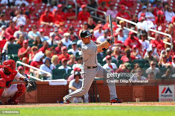 Cole Gillespie of the Miami Marlins bats against the St. Louis Cardinals at Busch Stadium on July 17, 2016 in St. Louis, Missouri.