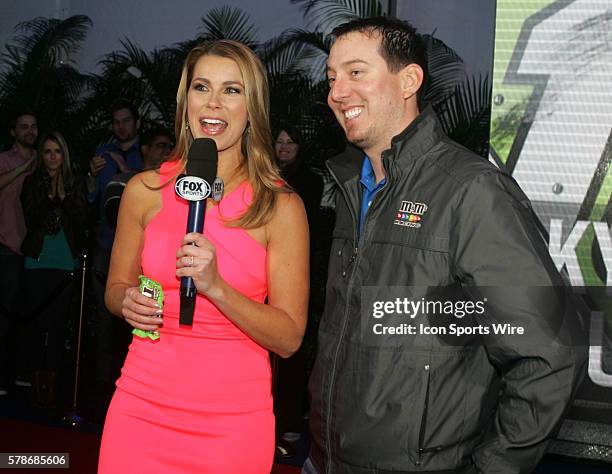 Kyle Busch and FOX Sports pit reporter Jenny Taft at the Fox Daytona 500 Beach Bash taped in Daytona Beach, Florida