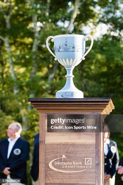 The Wedge Wood Trophy is on display waiting for Chris Kirk after winning the Deutsche Bank Championship at TPC Boston in Norton, MA.