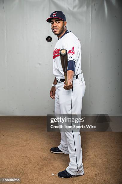 Infielder Jesus Aguilar poses for a portrait during the Cleveland Indians photo day in Goodyear, AZ.