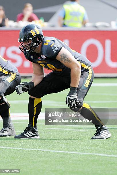 Hamilton Tiger-Cats OL Jake Olson in action during the Hamilton Tiger-Cats 13-12 victory over the Toronto Argonauts in the annual Labour Day Classic...