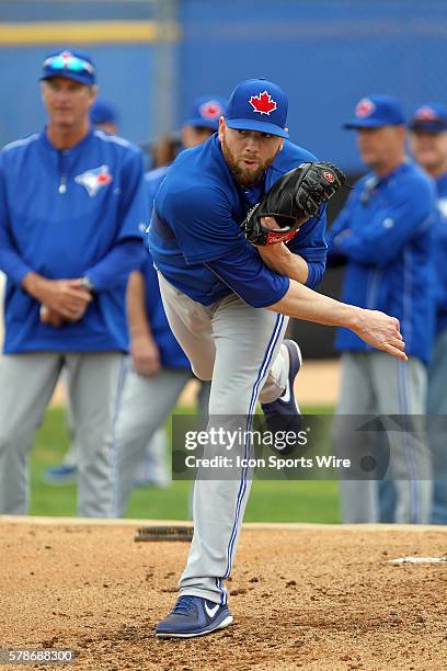 Steve Delabar during the Blue Jays spring training workout at the Bobby Mattick Training Center in Dunedin, Florida.